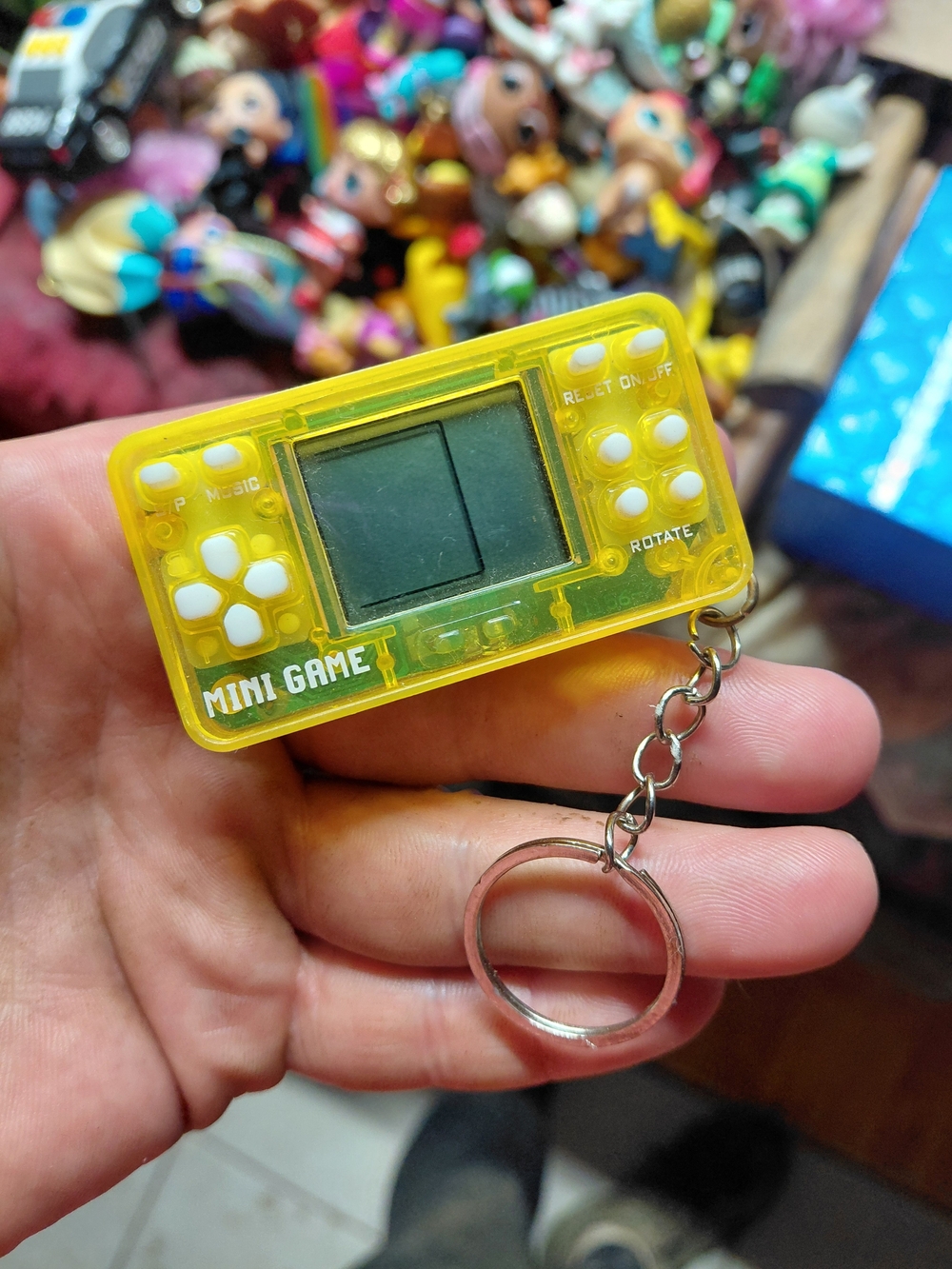 yellow transparent mini electronic retro brick game console keychain tetris